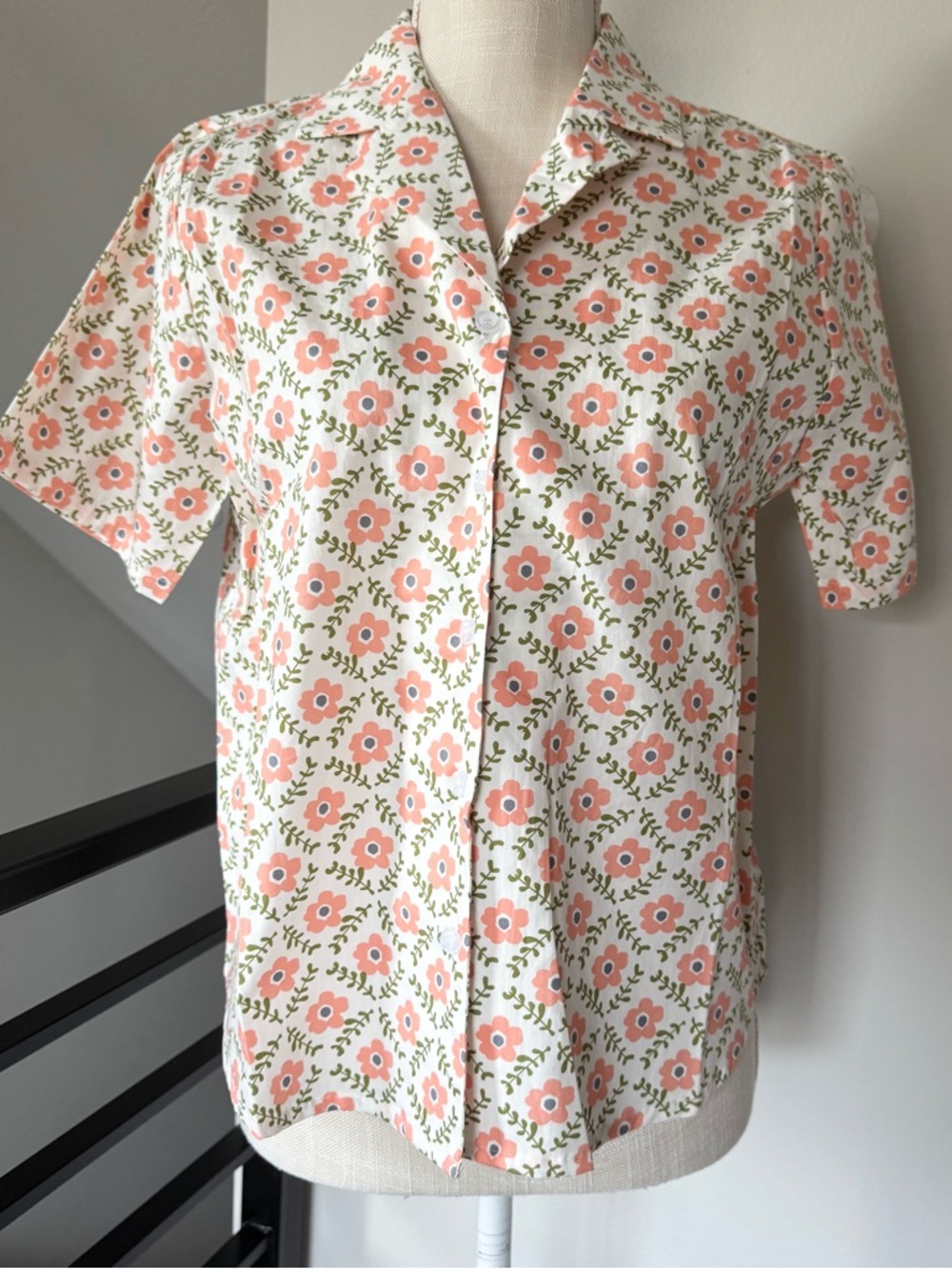 Tulip B Floral Button Up Blouse Retro Cottagecore Pink Cotton Top NWT S